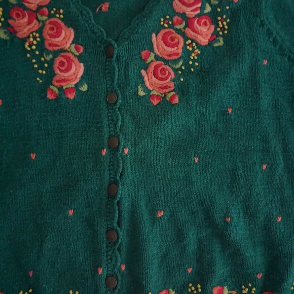 Floral Embroidered Green Cardigan - Picture 6 of 9